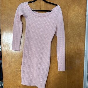 Pink Ribbed Long Sleeve Bodycon Dress